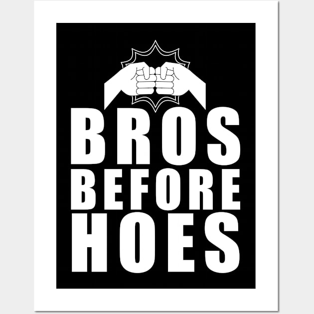 Dynamic 'Bros Before Hoes' Fist Bump Illustration on Black – Solidarity in Style Wall Art by Tecnofa